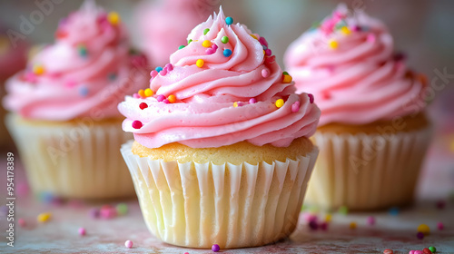 Close up of pink cupcake wi...