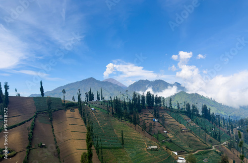 Mount Semeru from Bromo Tengger Semeru National Park including farm land in the foreground. photo