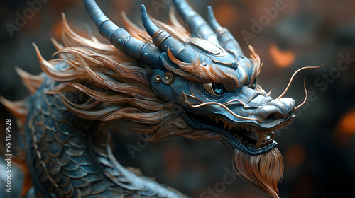 Close-up of a blue and gold...