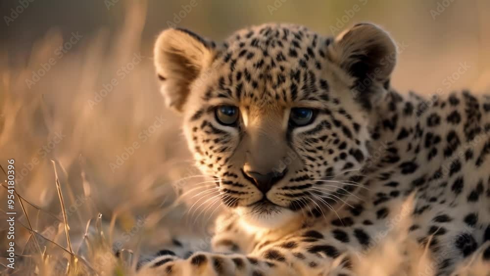 Serene Leopard Cub in Golden Grass Serene Leopard Cub in Golden Grass