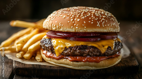 Close-up of a cheeseburger ...