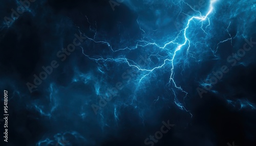 Dramatic blue lightning bolt against a dark sky, perfect visual for storm, energy, or power concepts.