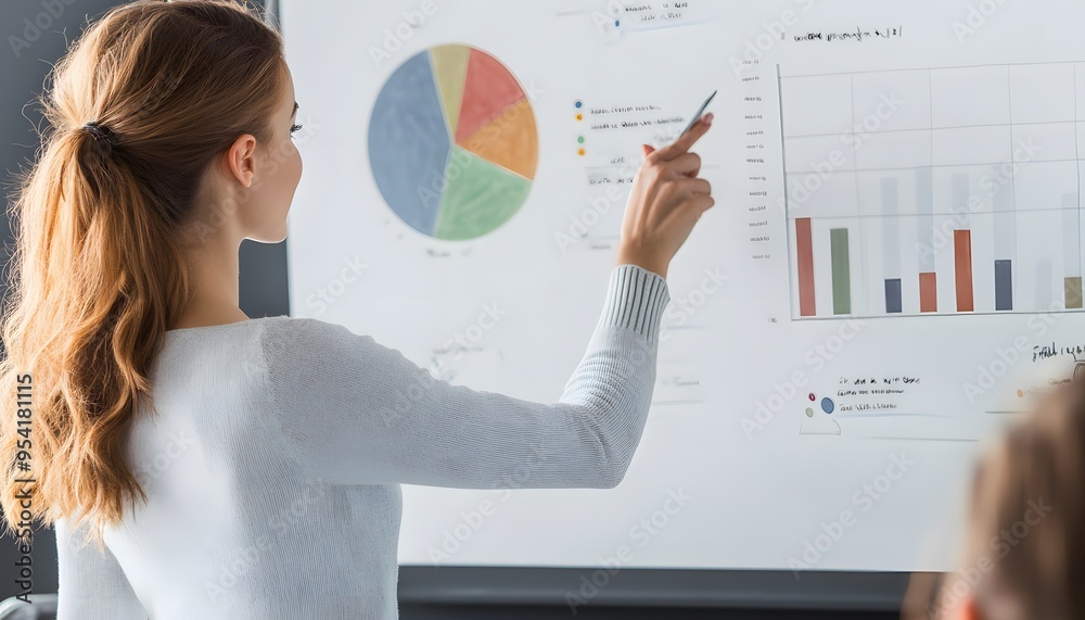 Woman Presenting Data on a Whiteboard Woman Presenting Data on a Whiteboard