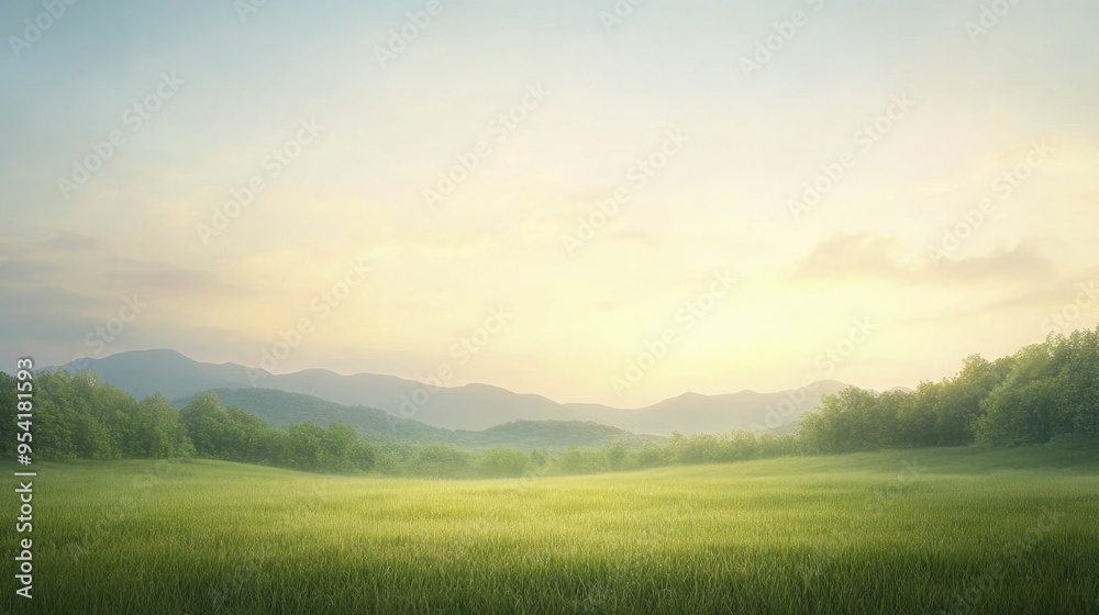 Obraz premium Golden Hour Glow Bathed Over a Peaceful Landscape of Nature's Beauty