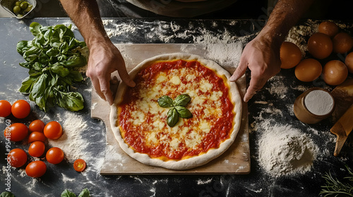 Close-up of a fresh pizza w...