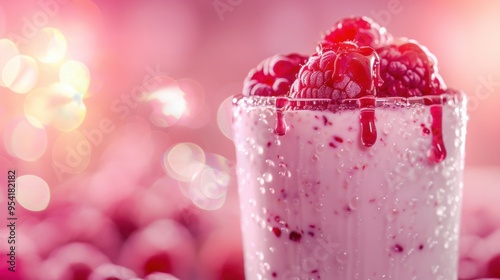 Yogurt milk shake with raspberry fruit