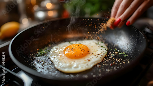 Close-up of a fried egg wit...