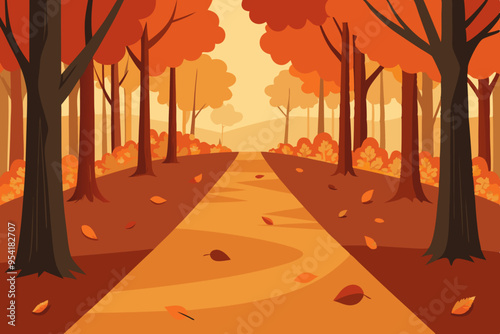 Autumn Forest Pathway Vector Illustration of Leaves-Covered Ground photo