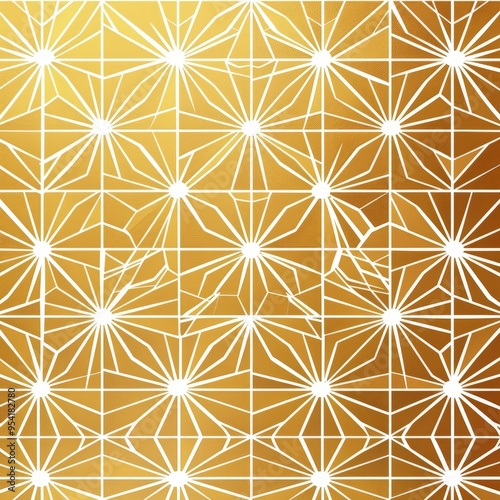 A geometric pattern featuring golden hues and white lines creating star-like designs.