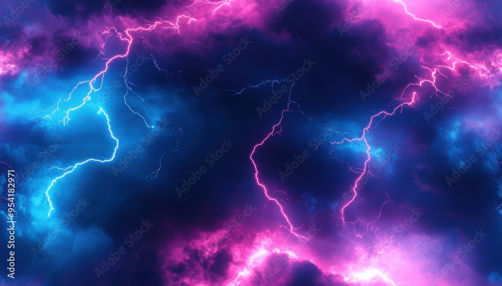 Vibrant electric lightning bolts, set against a dramatic blue and purple sky, showcasing the power of nature in a mesmerizing storm scene. Vibrant electric lightning bolts, set against a dramatic blue and purple sky, showcasing the power of nature in a mesmerizing storm scene.