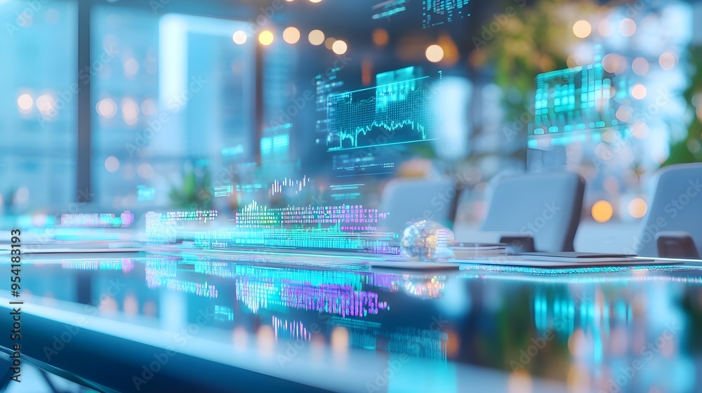 Abstract Blue Data Visualization on Modern Table