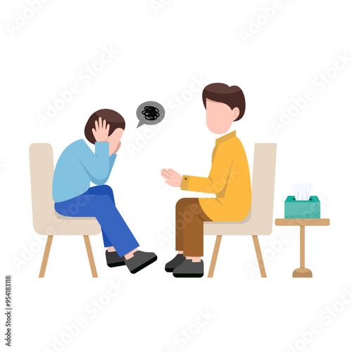Psychologist With Patient Flat Illustration