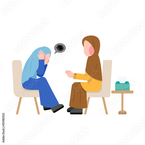 Hijab Psychologist With Patient Flat Illustration