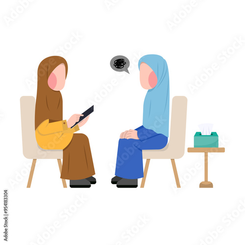 Hijab Psychologist With Patient Flat Illustration