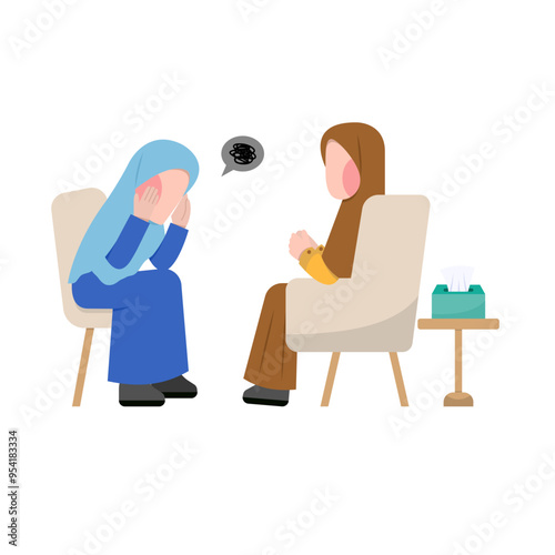 Hijab Psychologist With Patient Flat Illustration