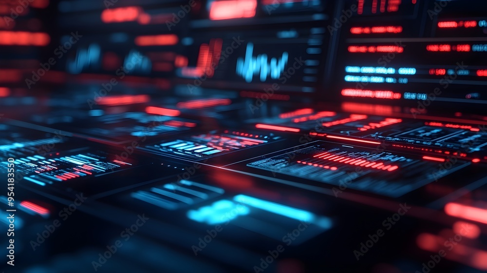 Abstract Futuristic Interface with Red and Blue Glowing Lights Abstract Futuristic Interface with Red and Blue Glowing Lights