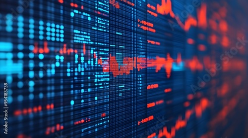 Wallpaper Mural Abstract Stock Market Data with Red and Blue Lights Torontodigital.ca