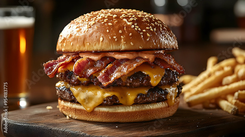 Close-up of a juicy double ...