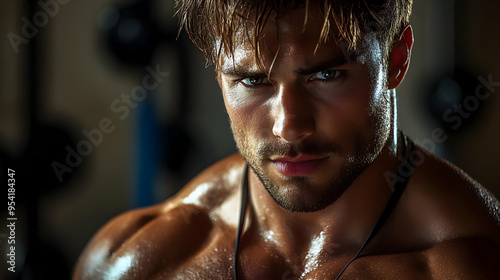 Close-up of a muscular man'...