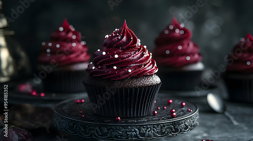 Closeup of a red velvet cup...
