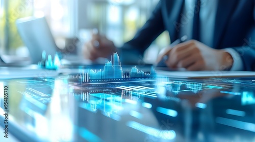 Businessman Working with Digital Data and Financial Growth Charts