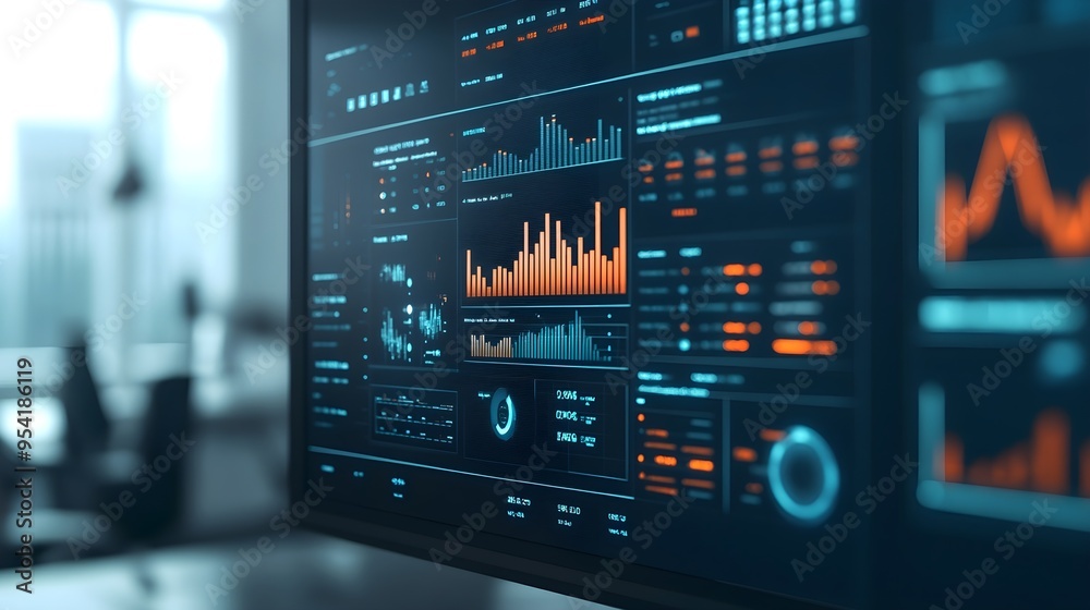 Computer Screen with Financial Data Analytics Computer Screen with Financial Data Analytics