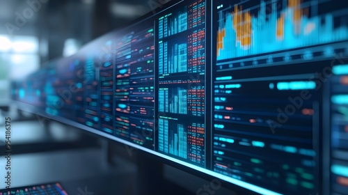 Data Analysis Monitor with Blue and Red Graphs