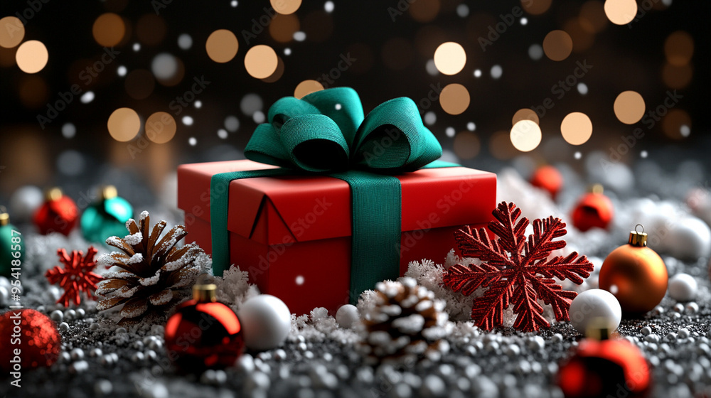red Christmas gifts with green ribbon and bow red Christmas gifts with green ribbon and bow