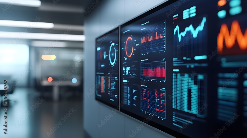 Data Visualization Wall Display in Modern Office Data Visualization Wall Display in Modern Office