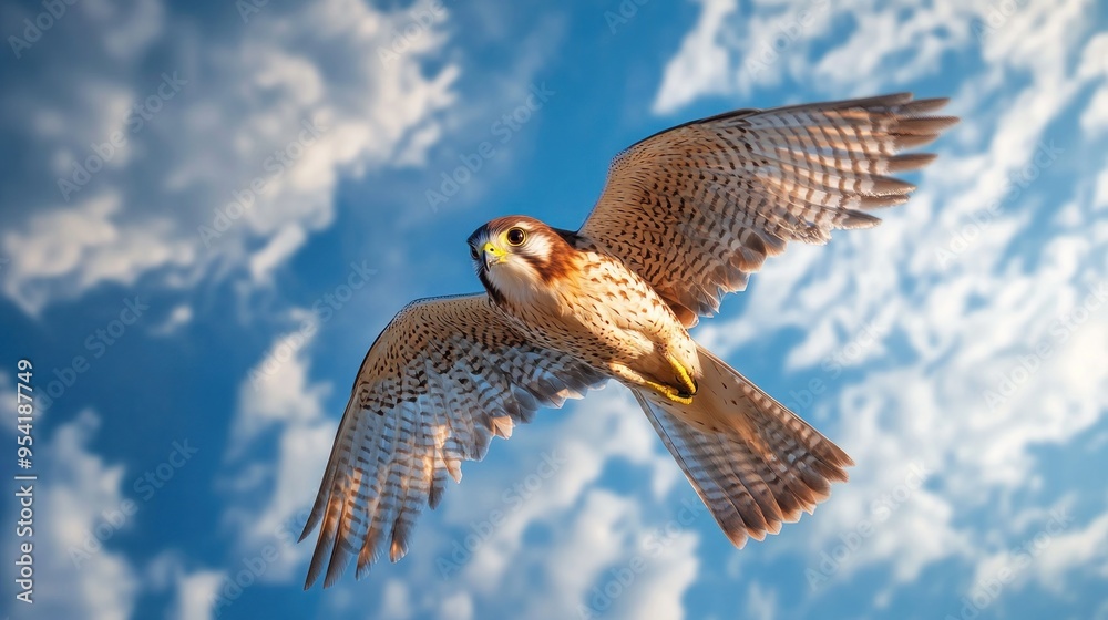Fototapeta premium A Majestic Falcon Soaring Through the Clouds