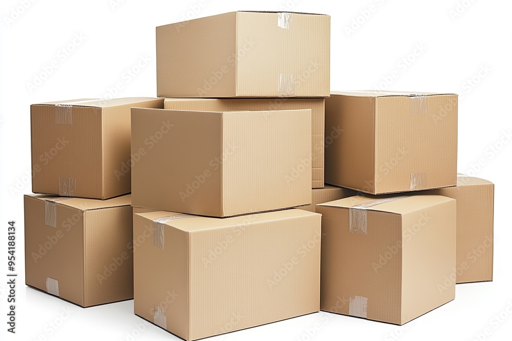 Stack of closed cardboard boxes isolated, clipping path Stack of closed cardboard boxes isolated, clipping path
