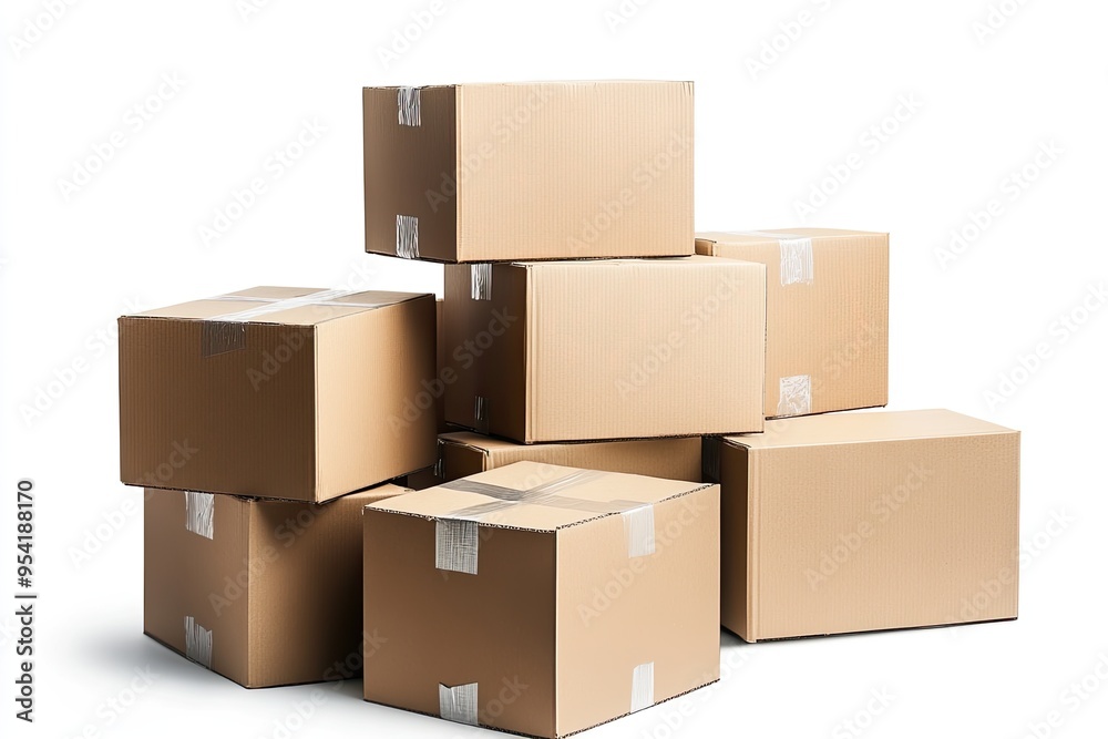 Stack of closed cardboard boxes isolated, clipping path Stack of closed cardboard boxes isolated, clipping path