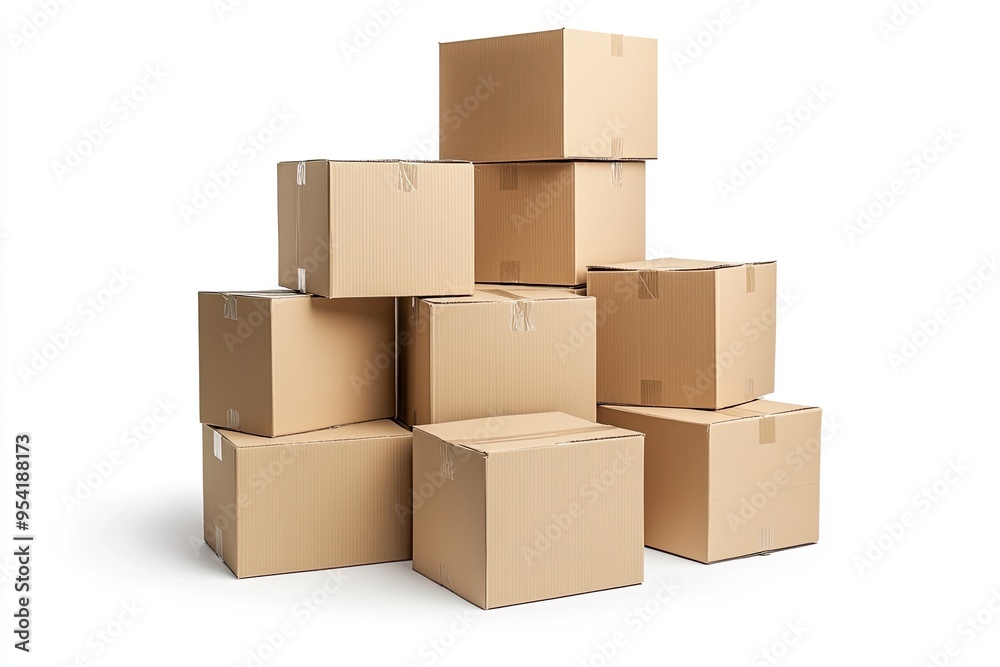 Stack of closed cardboard boxes isolated, clipping path Stack of closed cardboard boxes isolated, clipping path