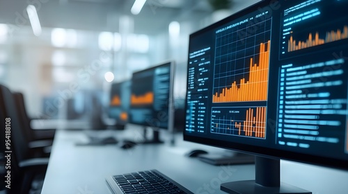 Wallpaper Mural Financial Data Analysis Screen with Orange Charts Torontodigital.ca