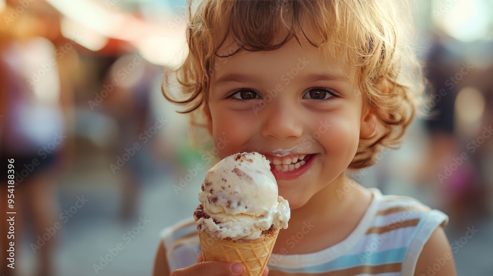 Child eagerly eating ice cream on a hot summer day, capturing the joy and simplicity of childhood treats Child eagerly eating ice cream on a hot summer day, capturing the joy and simplicity of childhood treats