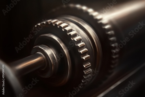 Close-up of a metallic gear showcasing intricate details and textures, emphasizing mechanical precision and engineering design.