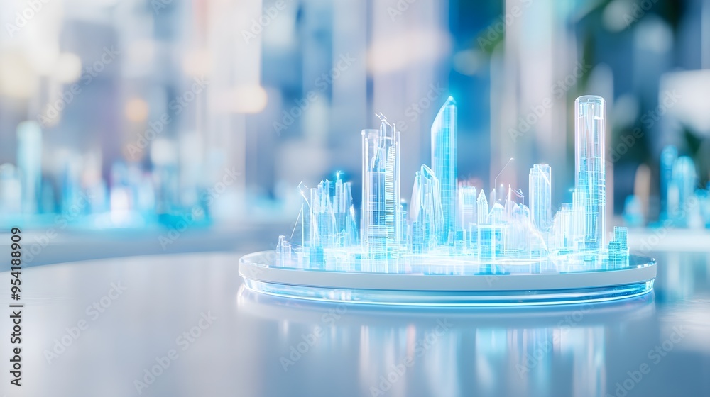 Futuristic Cityscape Model, Blue Glass, Modern Architecture Futuristic Cityscape Model, Blue Glass, Modern Architecture