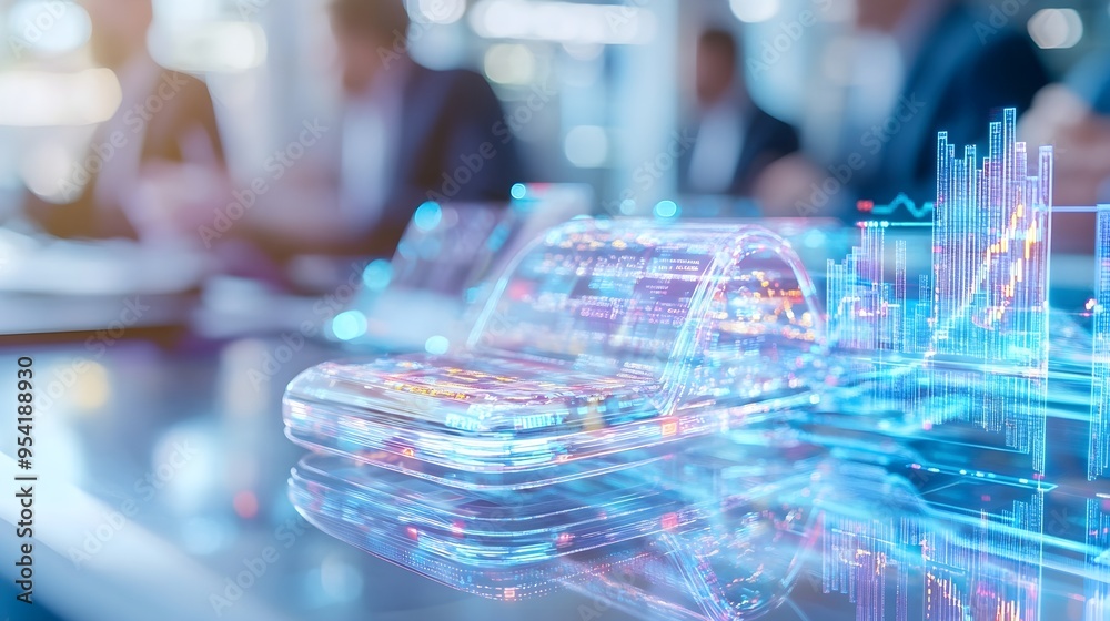Futuristic Cityscape with Data Visualization and Business People Futuristic Cityscape with Data Visualization and Business People