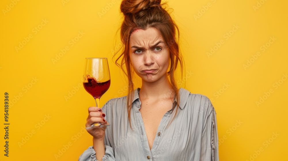 A drunken exhuasted messy female holding a glass of red wine A drunken exhuasted messy female holding a glass of red wine