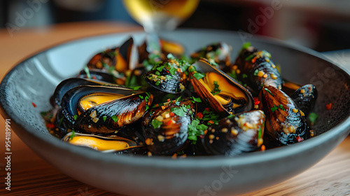 Close-up of cooked mussels ...