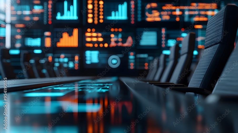 Futuristic Control Room with Blue and Orange Lights