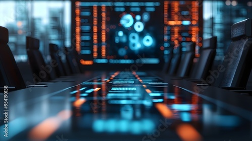 Wallpaper Mural Futuristic Conference Table with Tech Display Torontodigital.ca