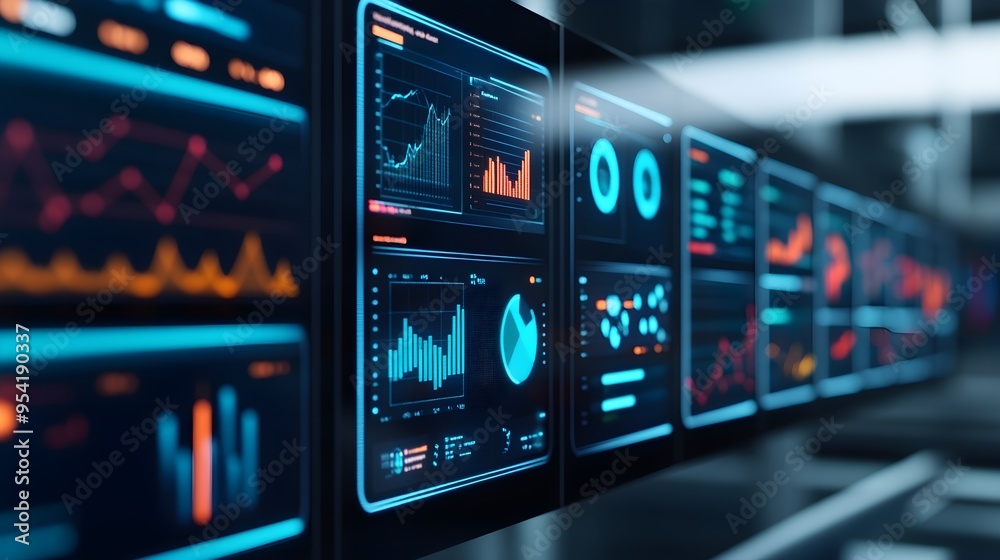 Futuristic Data Analysis Dashboard with Blue and Orange Glows Futuristic Data Analysis Dashboard with Blue and Orange Glows