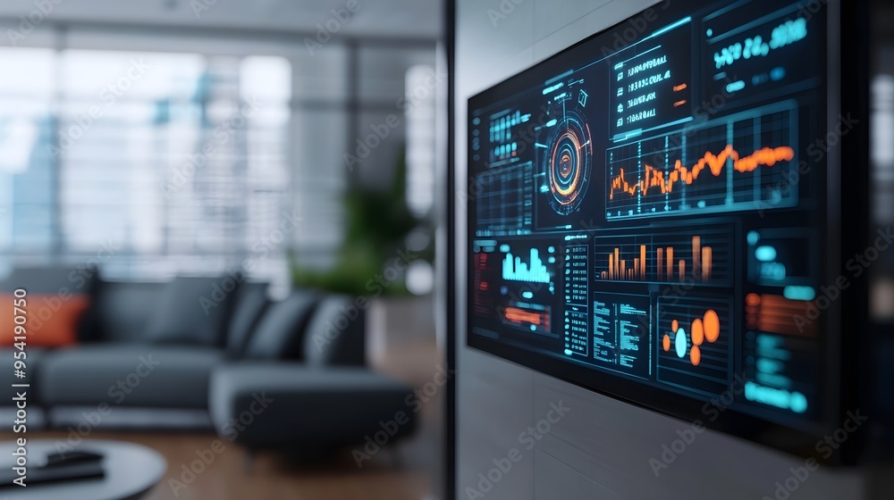 Futuristic Data Visualization Display in Modern Office Futuristic Data Visualization Display in Modern Office