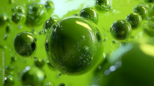 Close-up of green spheres w...