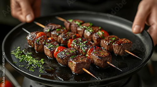 Closeup of grilled beef ske...