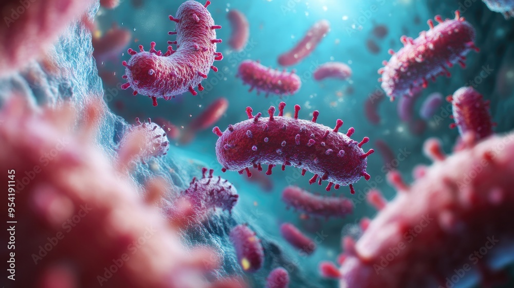 Fototapeta premium Eosinophils in the digestive tract, emphasizing their role in protecting against parasitic infections and inflammatory conditions