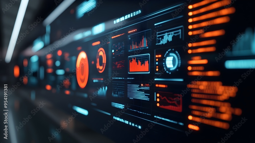 Obraz premium Futuristic Digital Interface with Red and Blue Glows