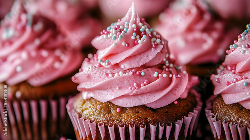 Close-up of pink cupcakes w...