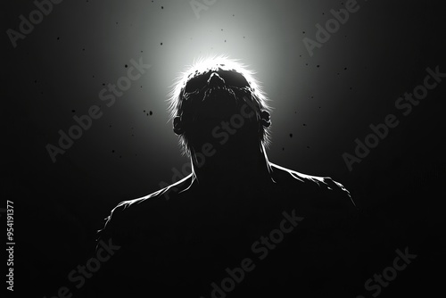 Silhouette of a man with light emanating from behind, creating a dramatic and inspirational atmosphere. photo